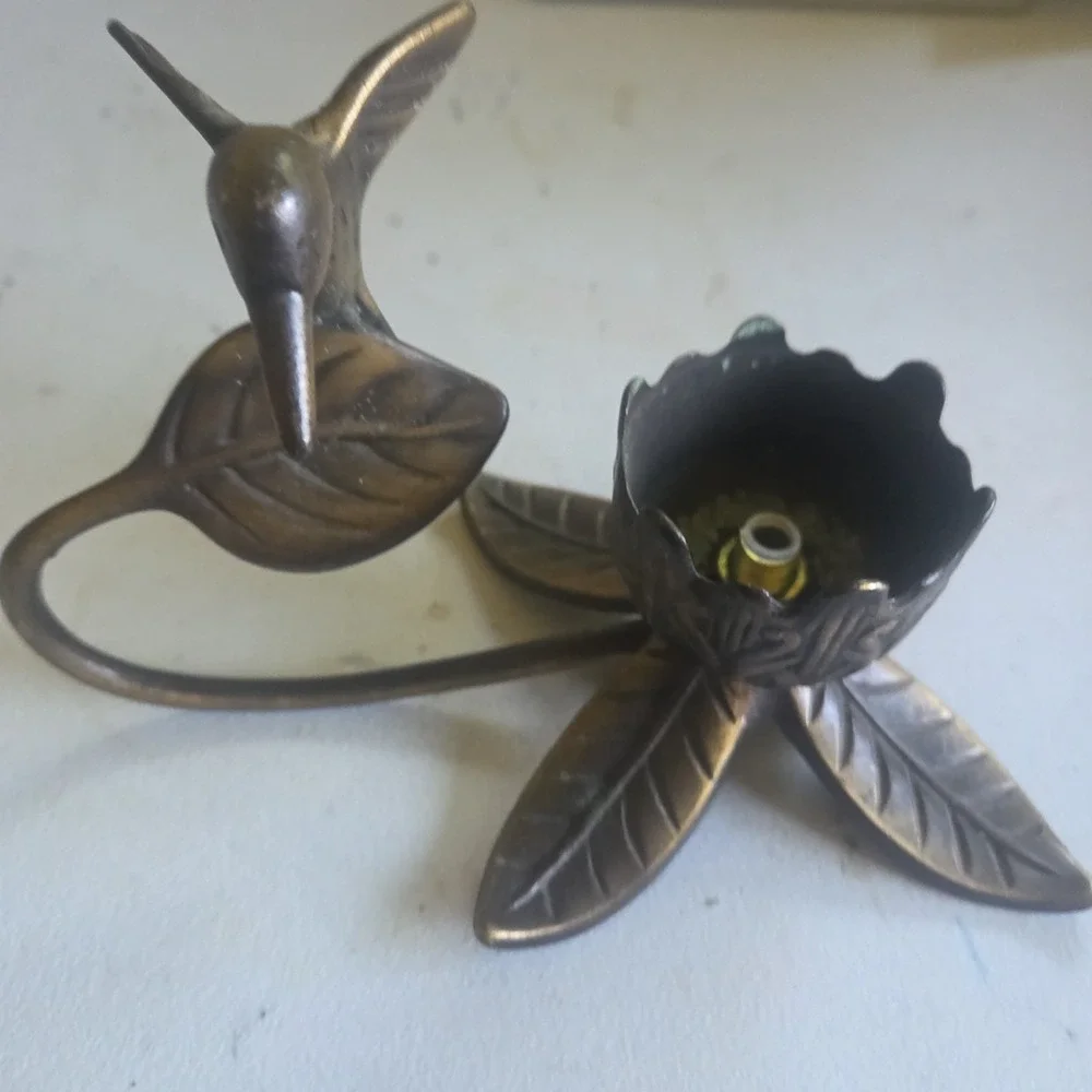 Vintage Andrea by Sadek Brass Hummingbird Flower Lamp Night Light BASE ONLY